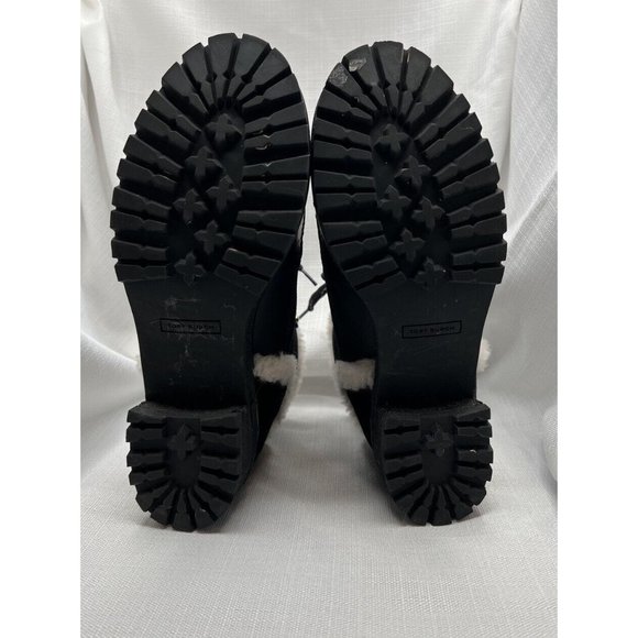 Tory Burch Women Cooper Suede Shearling Lined Lace-up Black Lug Boots size 8 - Picture 3 of 12